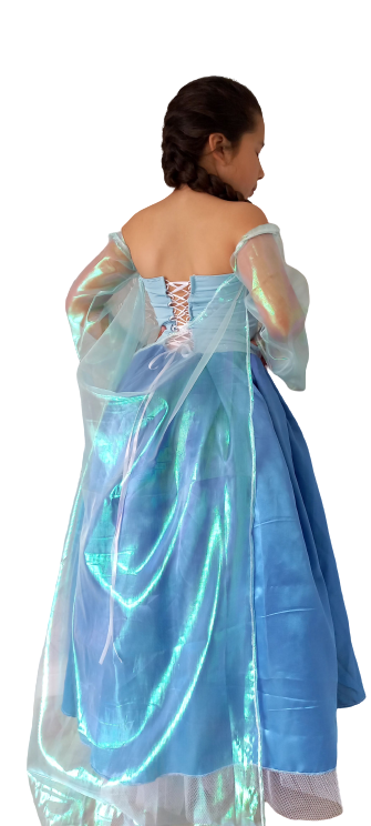 Fantasia estilo Elsa Frozen luxuosa capa e volume saia princesa