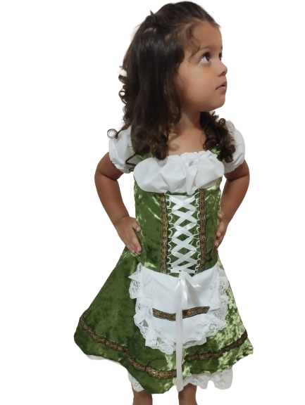 Vestido alemã infantil verde veludo Laura luxo