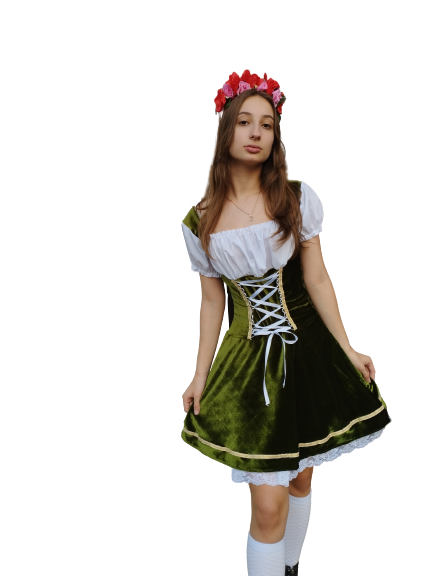 Vestido alemã  veludo todo verde luxuoso Oktoberfest