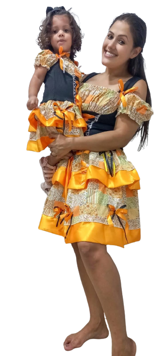 Vestido caipira Amarelo Mãe e filha luxo