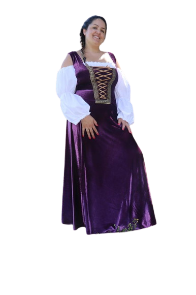 Vestido camponesa medieval na cor roxo luxo