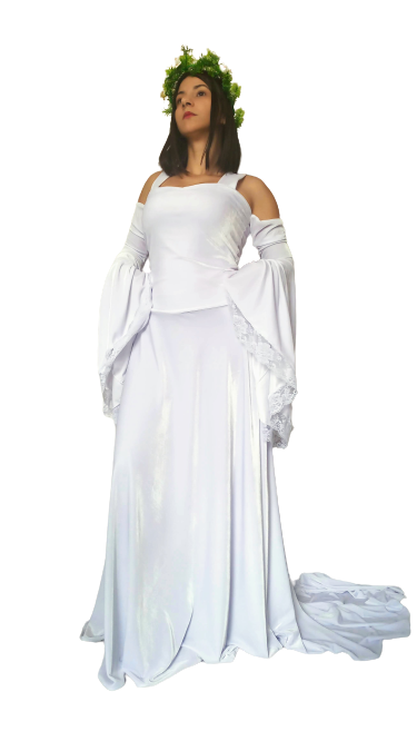 Vestido Casamento medieval luxuoso branco com mangas longas noiva medieval renascentista