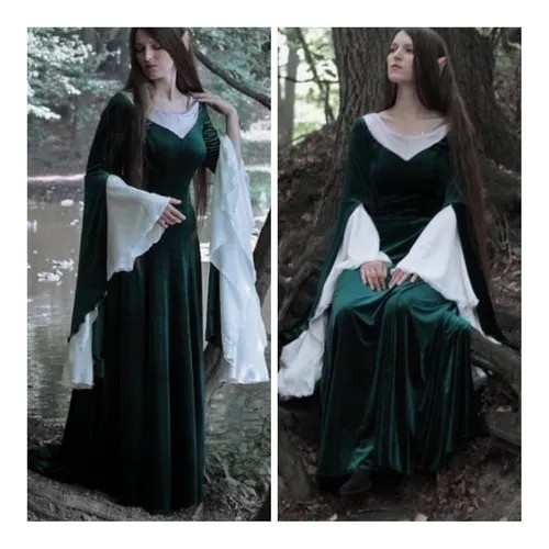 Vestido Elfa Medieval Luxuoso Verde