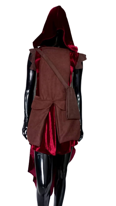 Vestido Guerreira Medieval Curta Veludo Capuz E Colete Bolso