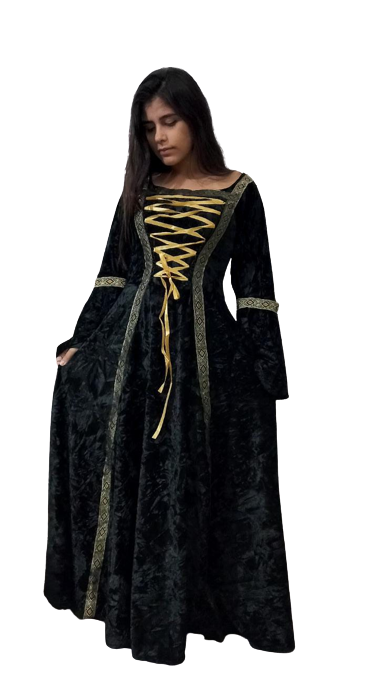 Vestido Medieval Tradicional Preto Luxuoso