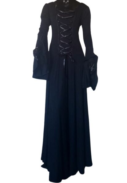 Vestido medieval viscolycra halloween preto bruxa