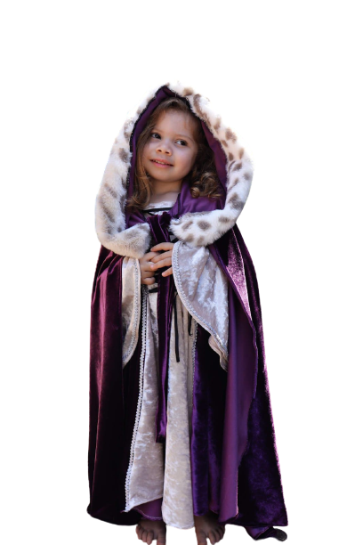 Vestido Princesa Medieval Acompanha Capa roxo com pelos luxuoso