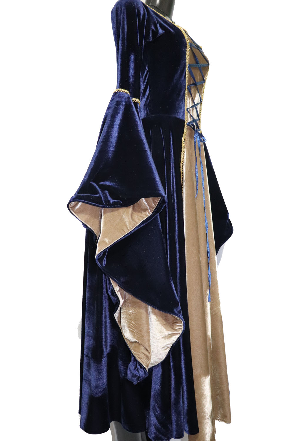 Vestido Rainha Elfa Medieval Azul com Bege