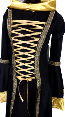 Vestido Rainha Medieval Renascentista Luxuoso Preto e dourado Suede