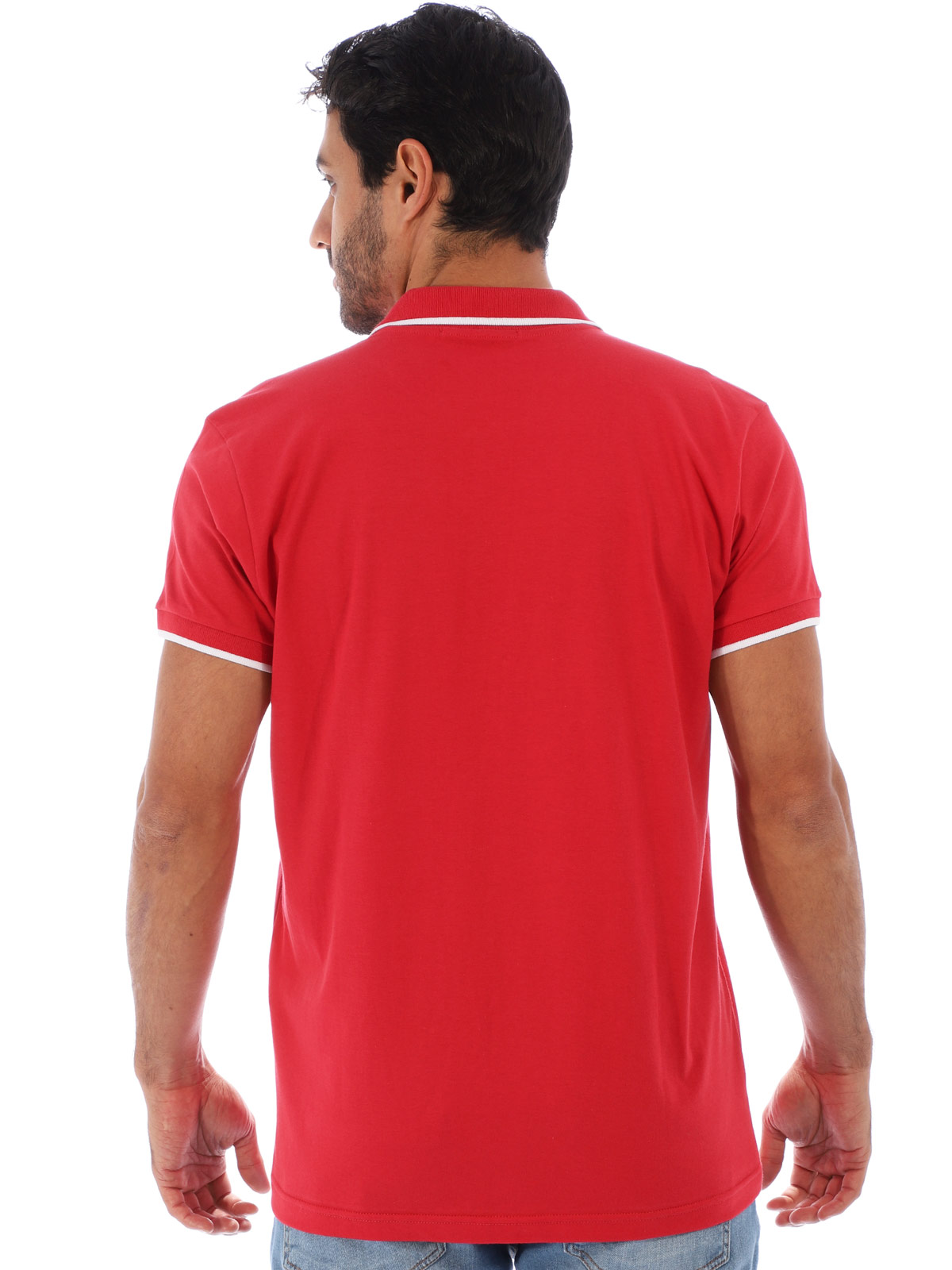 Camisa Polo Masculina Lisa Com Punho Filete Vermelha