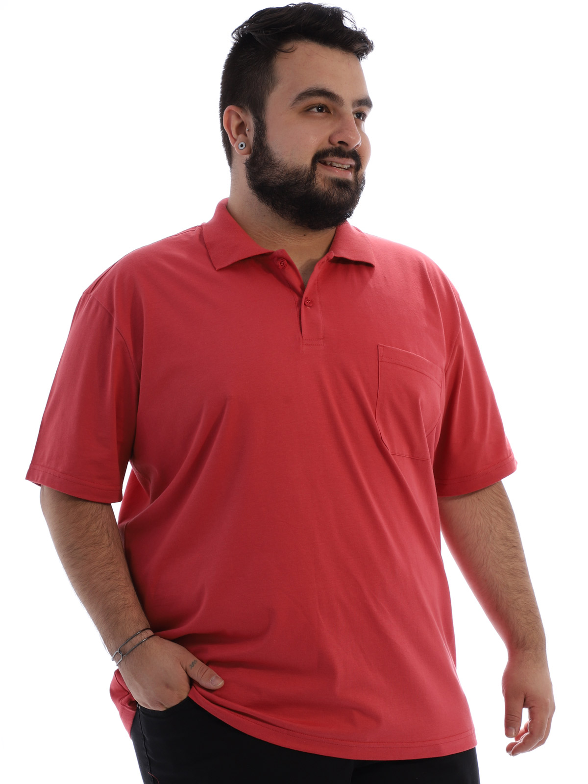 Camisa Polo Plus Size Masculina com Bolso Basica Vermelho