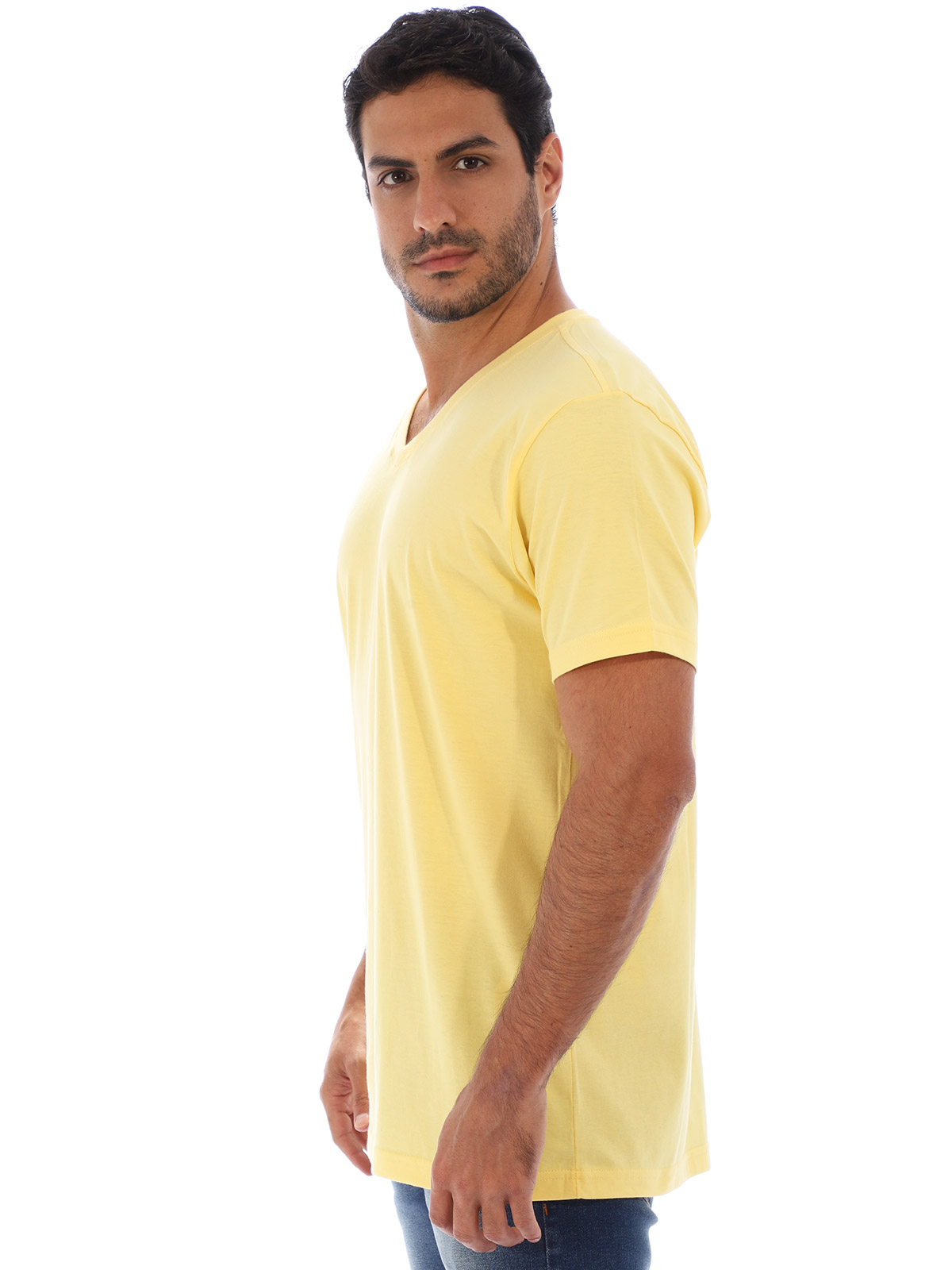 Camiseta Masculina Algodão Decote V. Lisa Amarela