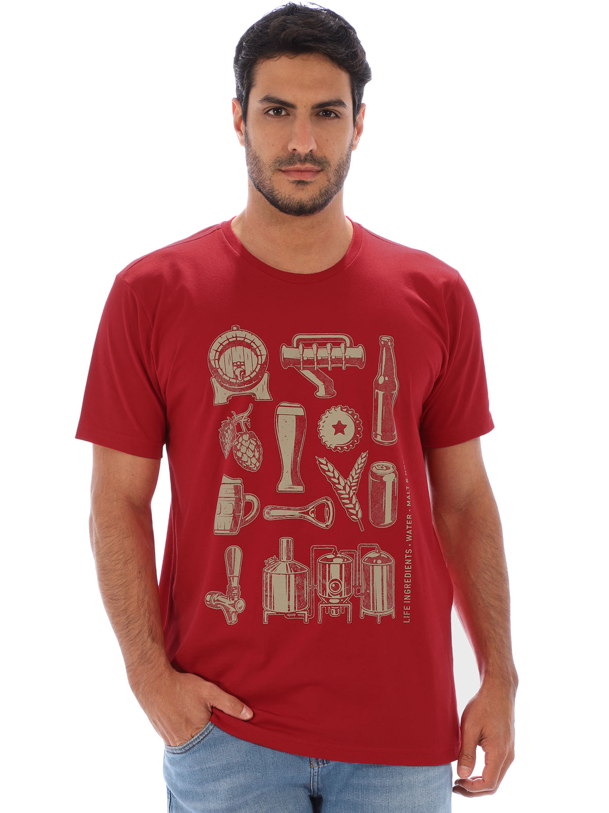 Camiseta Masculina Básica Algodão Estampa Ingredients Vermelho