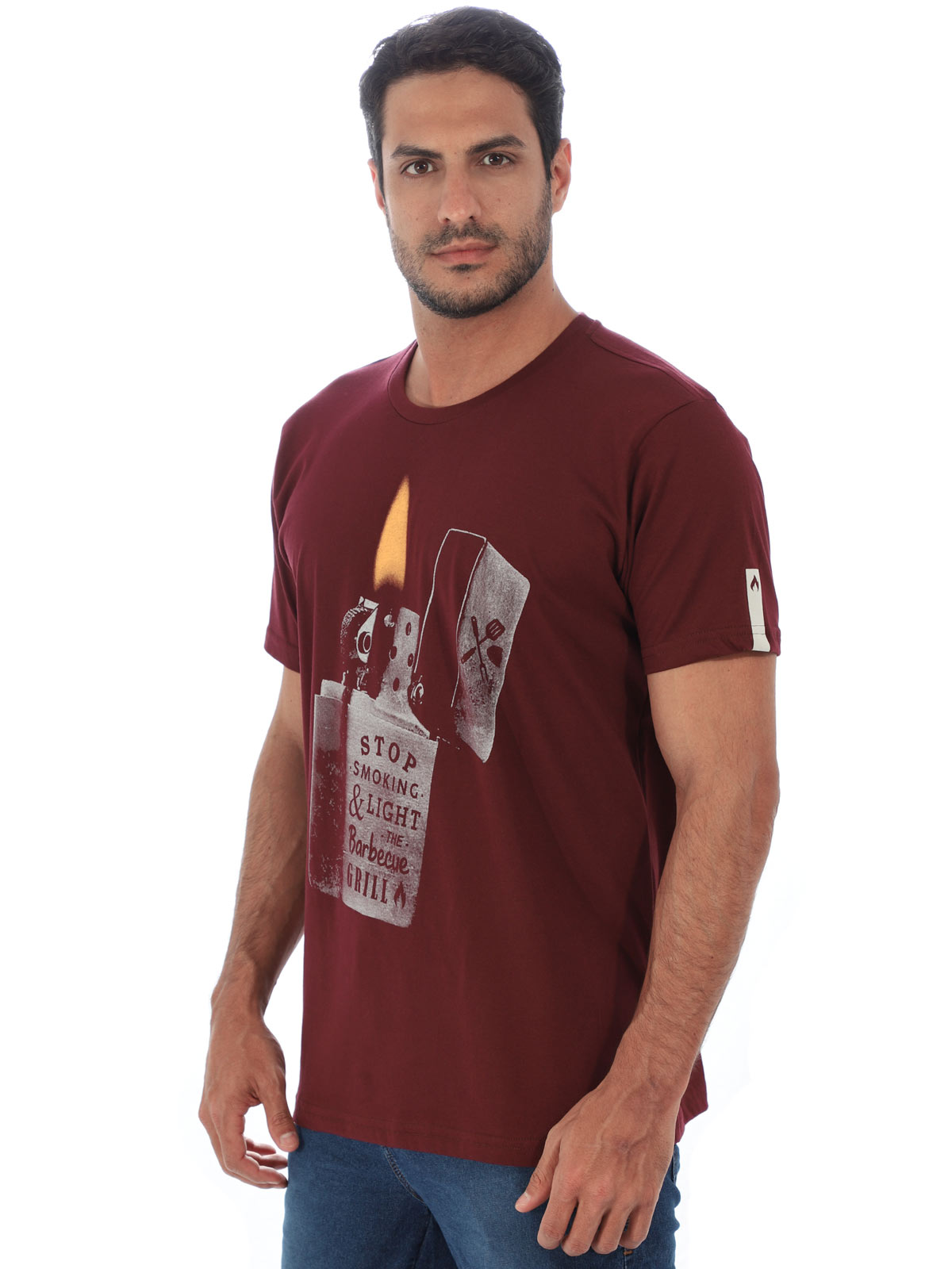 Camiseta Masculina de Algodão Básica Estampa Lighter Vinho