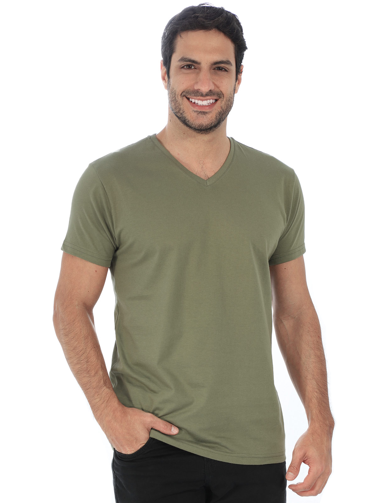 Camiseta Masculina Decote V. Algodão Slim Fit Bambú