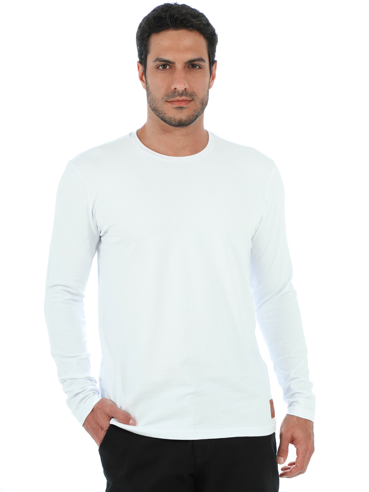 Camiseta Masculina Slim Com Elastano Manga Longa Branca