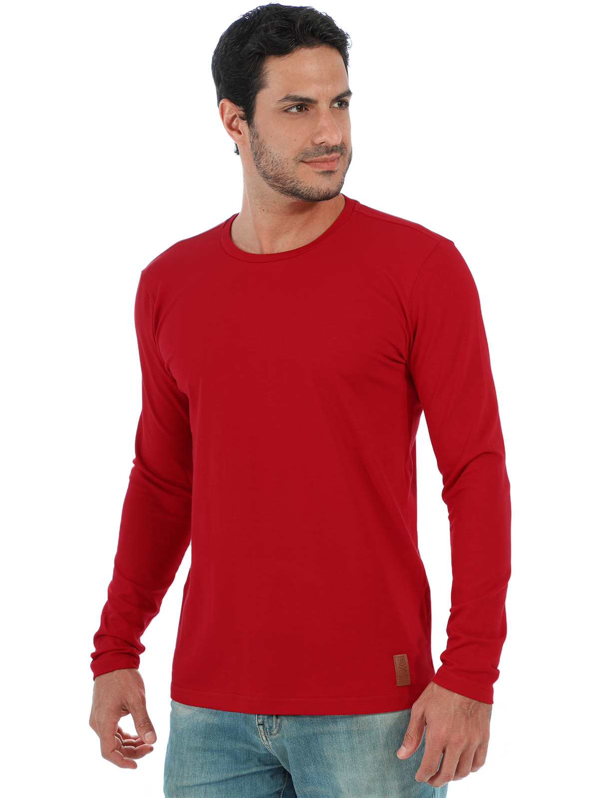 Camiseta Masculina Slim Com Elastano Manga Longa Vermelho