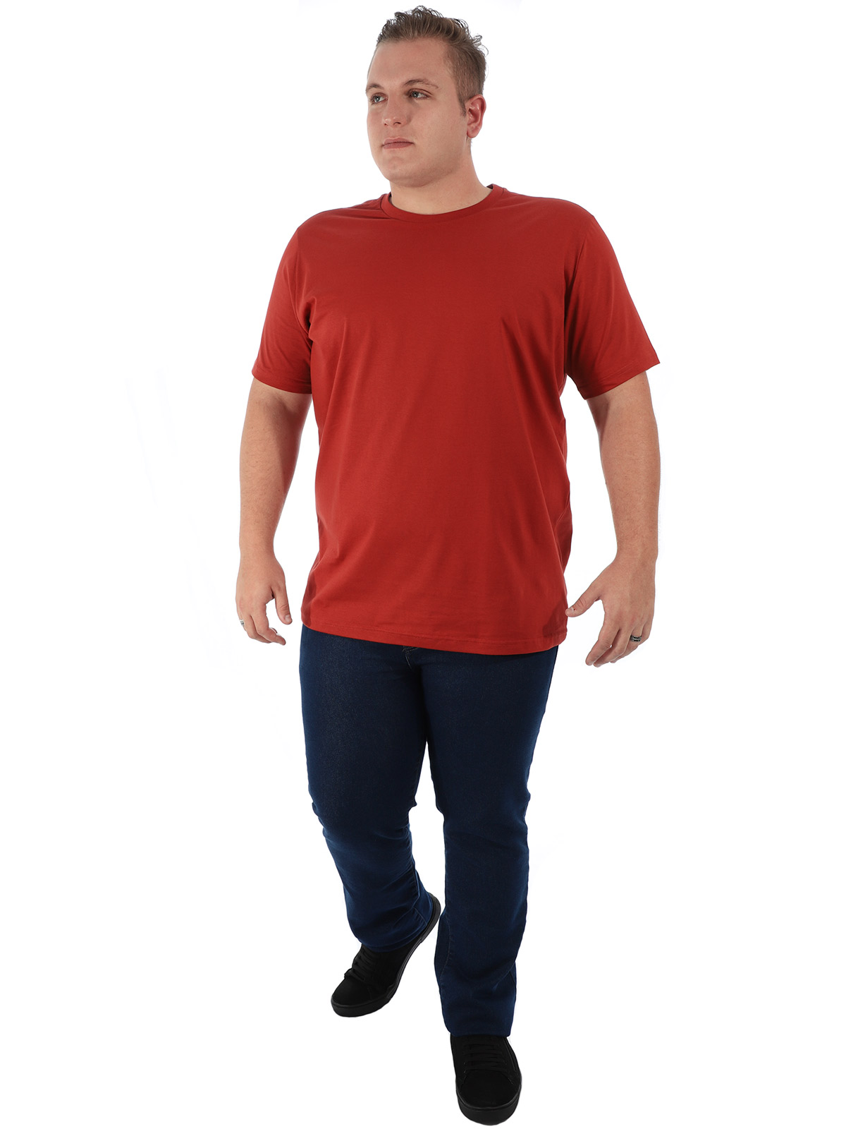 Camiseta Plus Size Lisa Masculina Básica Algodão Tijolo