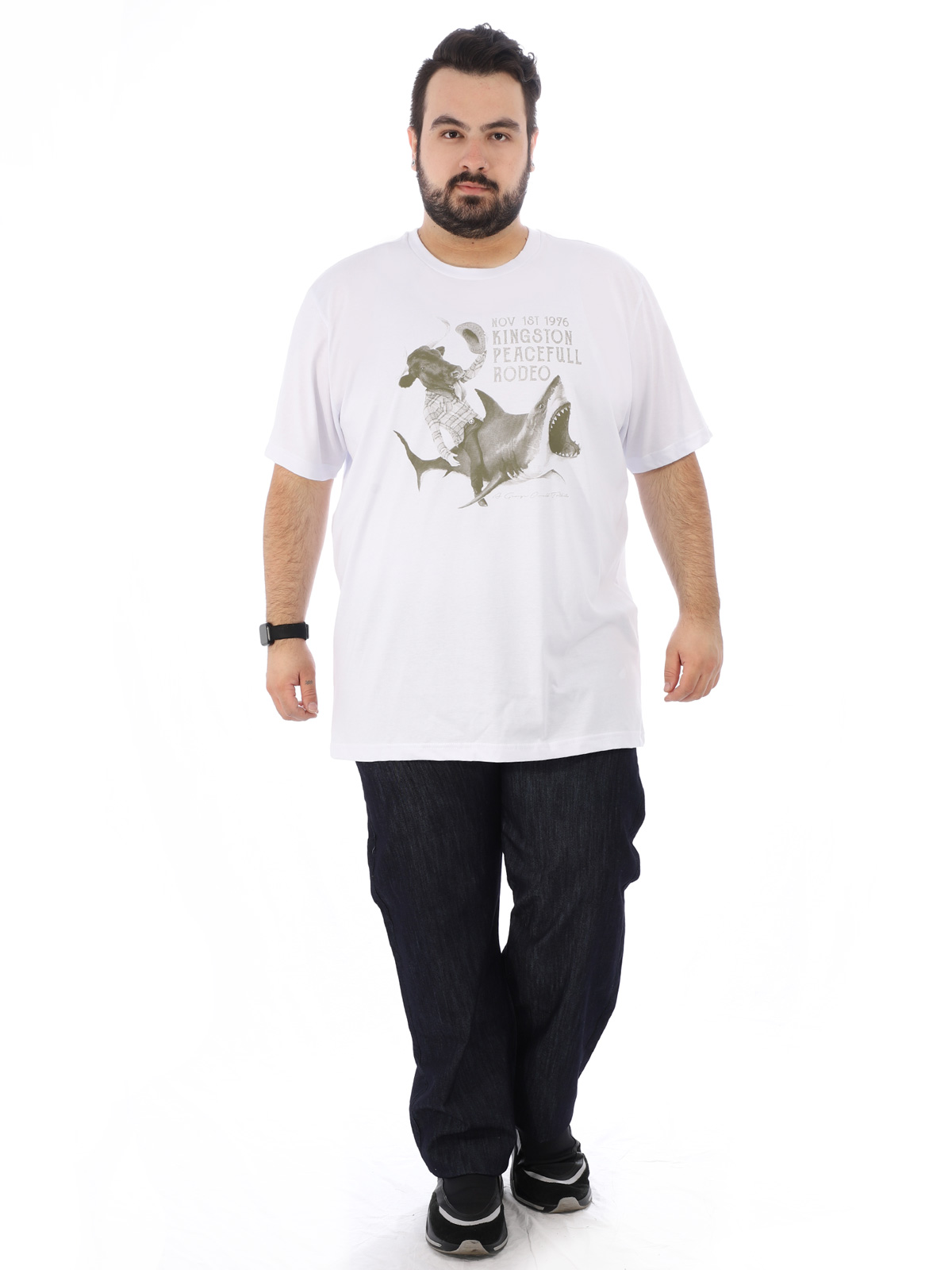 Camiseta Plus Size Masculina Estampa Rodeo Anistia Branca
