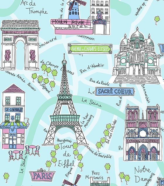 Papel de Parede Algodão Doce Paris Torre Eiffel Azul