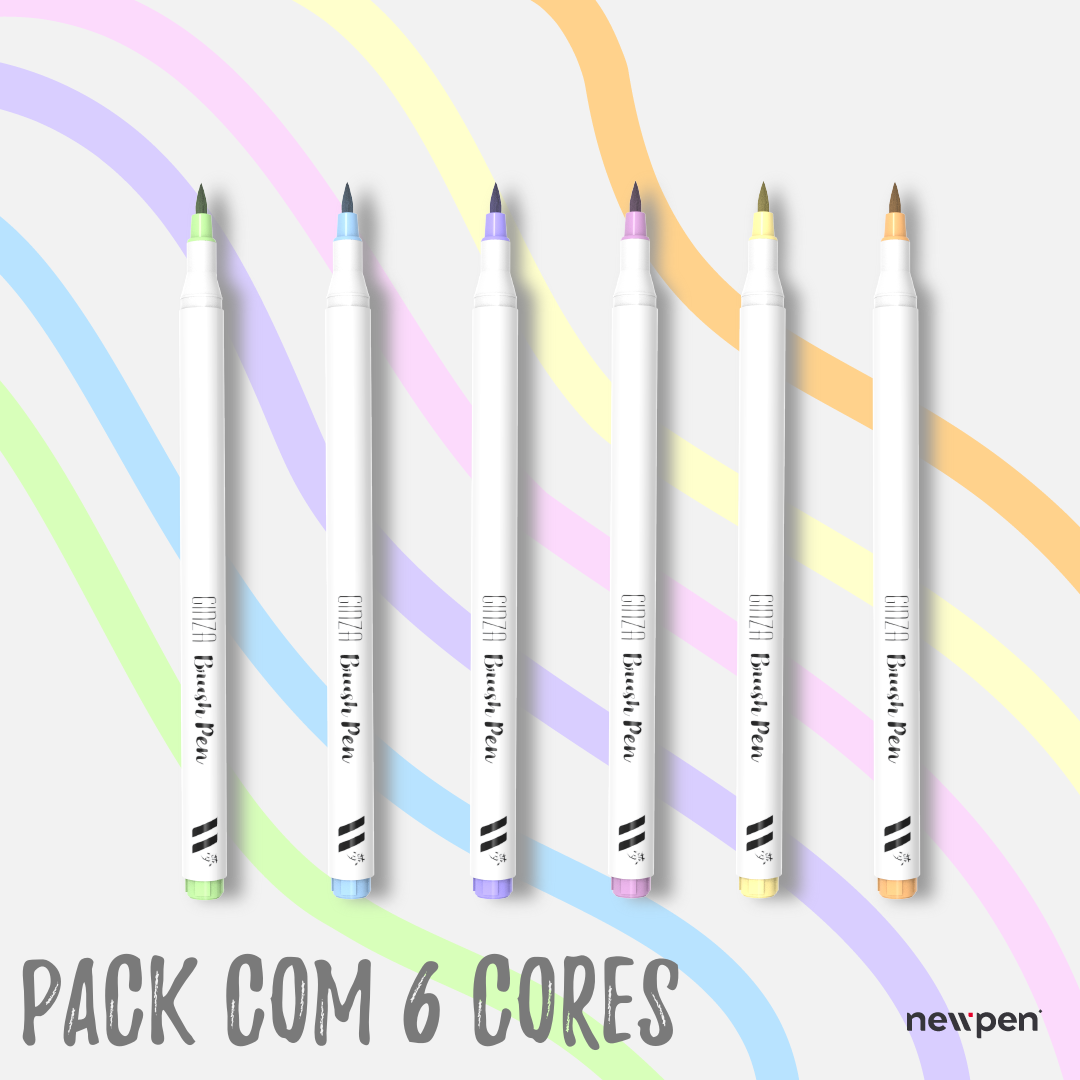 Caneta Brush Pen Ginza Pro Newpen 6 cores