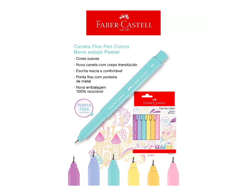 Faber Castell, Caneta ponta fina fine pen - 6 cores