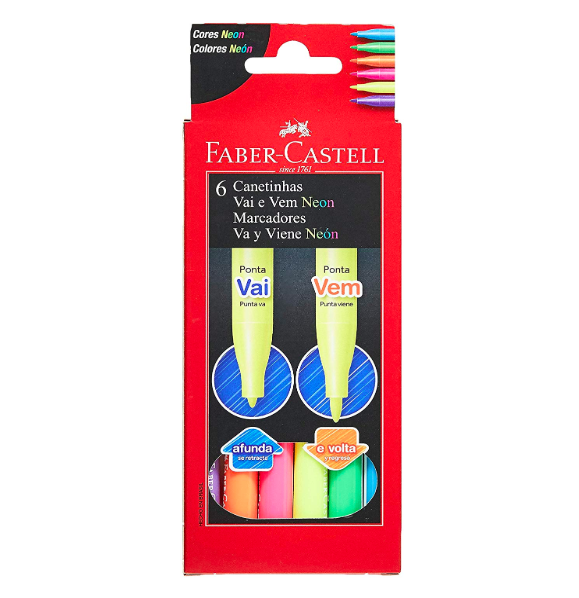 Faber Castell, Canetinha Vai e Vem Neon, 6 cores