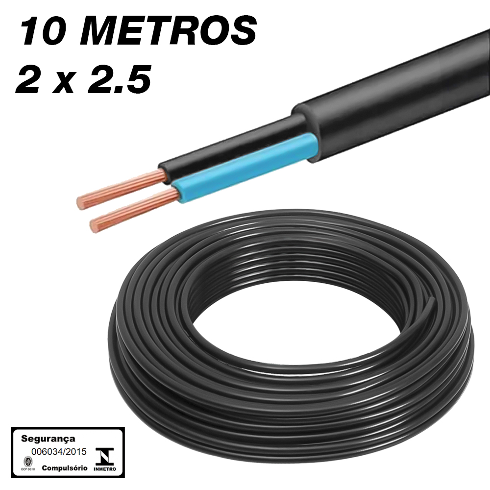 Kit 10 Metros Cabo PP 2 Vias De 2,5 Milímetros 2x2,5mm
