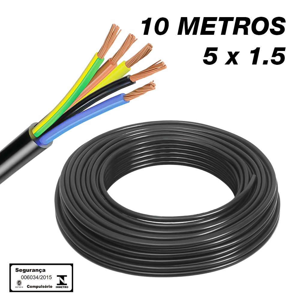 Kit 10 Metros Cabo PP 5 Vias De 1,5 Milímetros 5x1,5mm