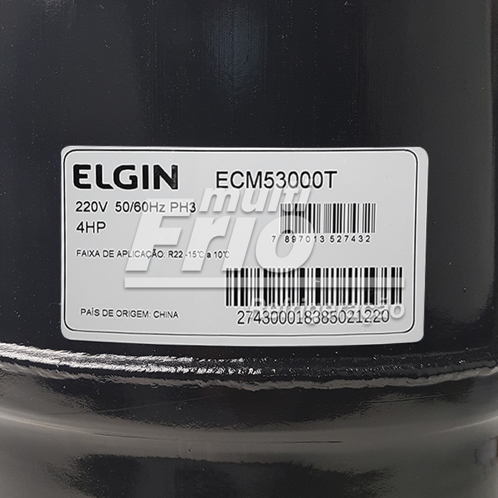 Motor Compressor Elgin 4 HP ECM-53000-T 220V Trifásico R22 Média