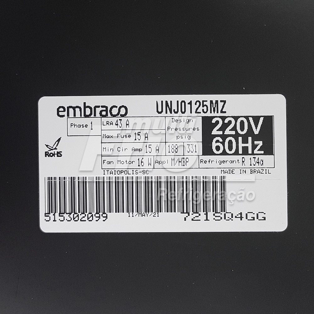 Unidade Condensadora Embraco UNJ0125MZ 1.1/4 HP R134A 220V