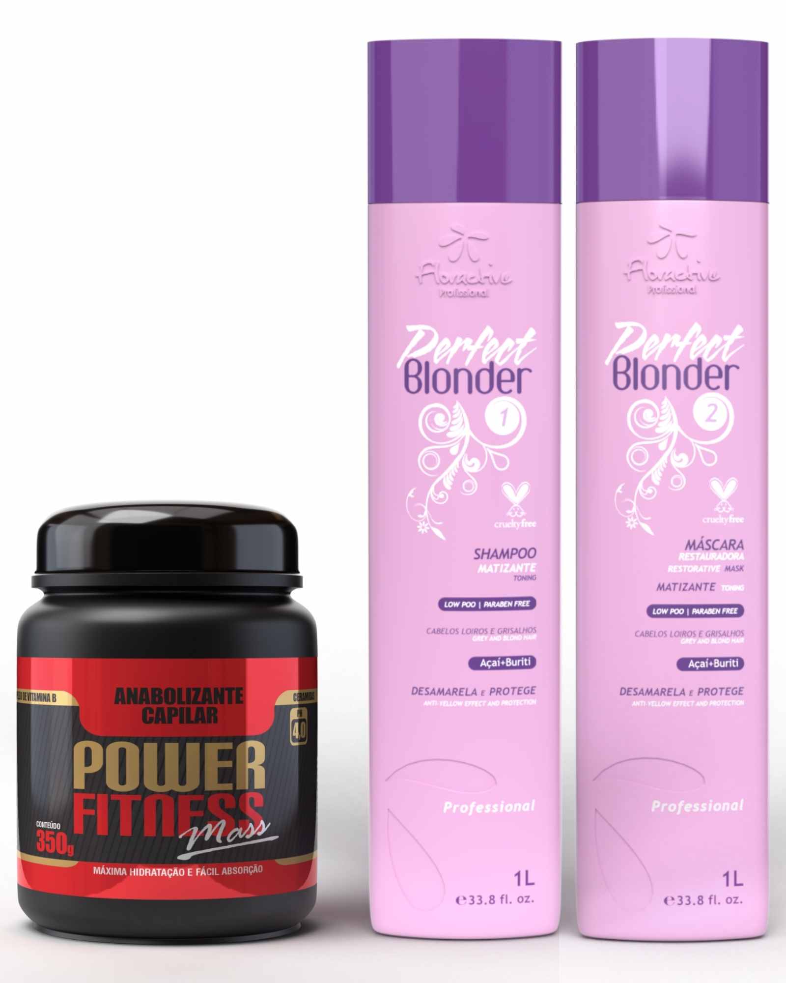 Kit Matizador Perfect Blonder Shampoo  e Máscara 1l + Máscara para Nutrição Power Fitness 350g