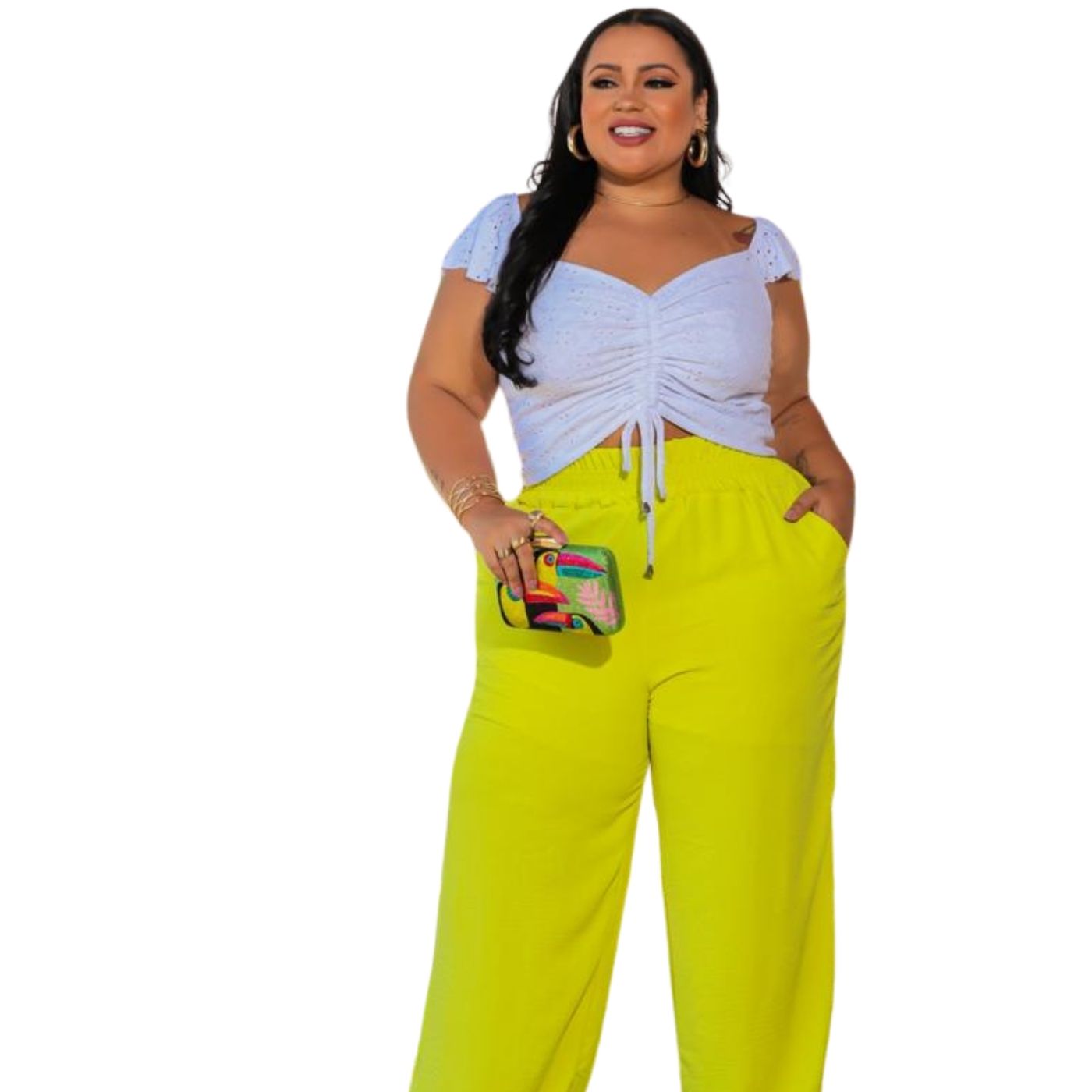 Calça Pantalona Plus Size e Cropped Conjunto Blogueira Luxo