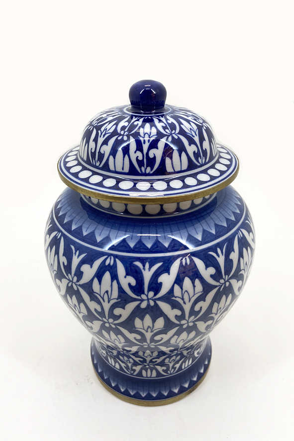 Pote Decorativo em Porcelana Azul e Branco - Foto 1