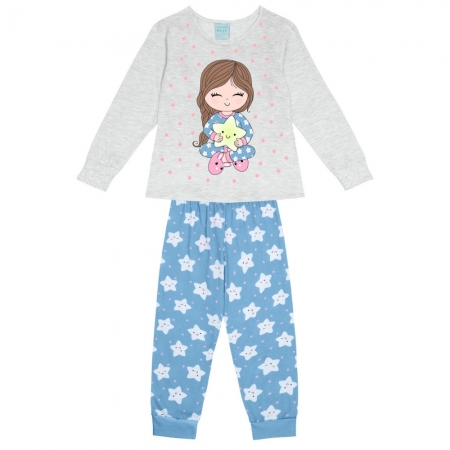 Pijama Infantil Menina Blusa e Calça Meia Malha Kyly 1000162