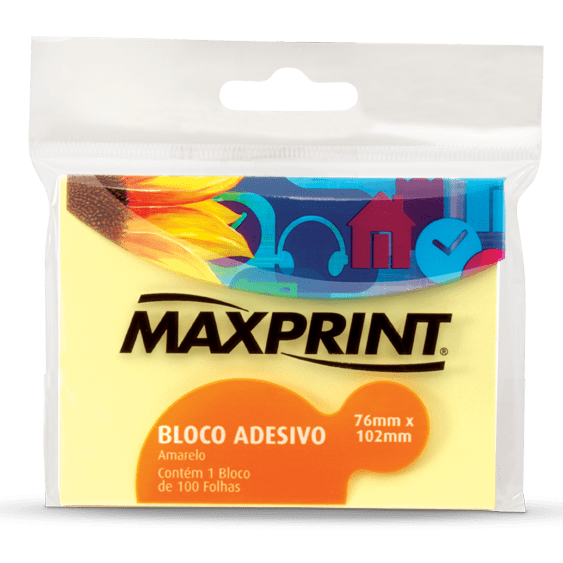 Bloco adesivo 76x102 100 fls amarelo Maxprint