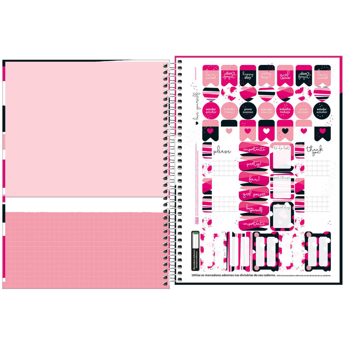Caderno universitário 10 matérias 160 fls Love Pink Tilibra