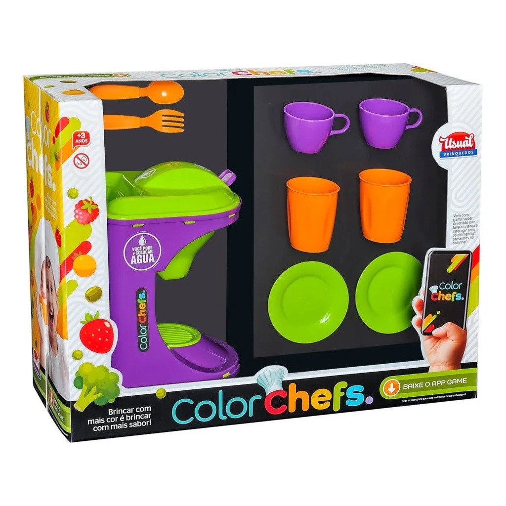 Kit Cafeteira Infantil Roxo E Verde Com Luz e Som + App Game  Usual Brinquedos