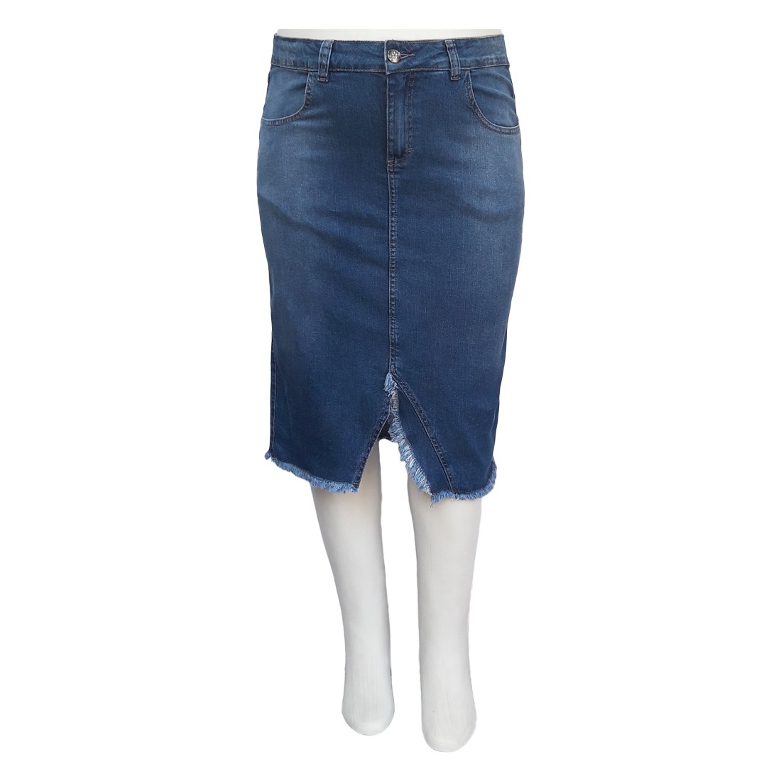 Saia Jeans Plus Size Barra Desfiada Ref 01 Moda Evangélica
