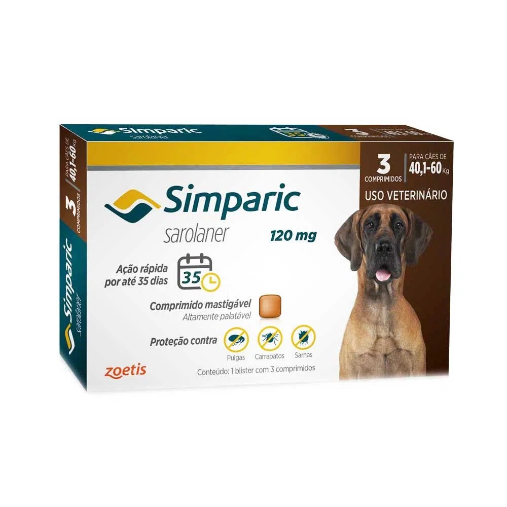 Antipulgas Zoetis Simparic 120 mg para Cães 40,1 á 60 Kg