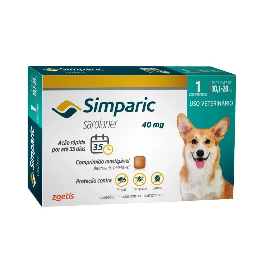 Antipulgas Zoetis Simparic 40 mg para Cães 10,1 a 20 Kg