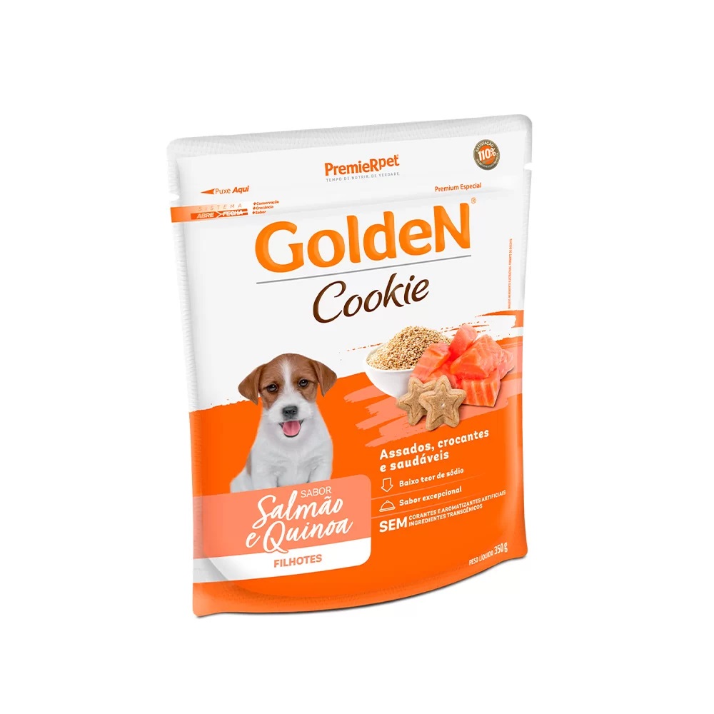 Biscoito Golden Cookie para Cães Filhotes Sabor Salmão e Quinoa 350g
