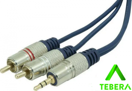 Cabo p2 stereo + 2rca metal profissional - cabo azul - 3m
