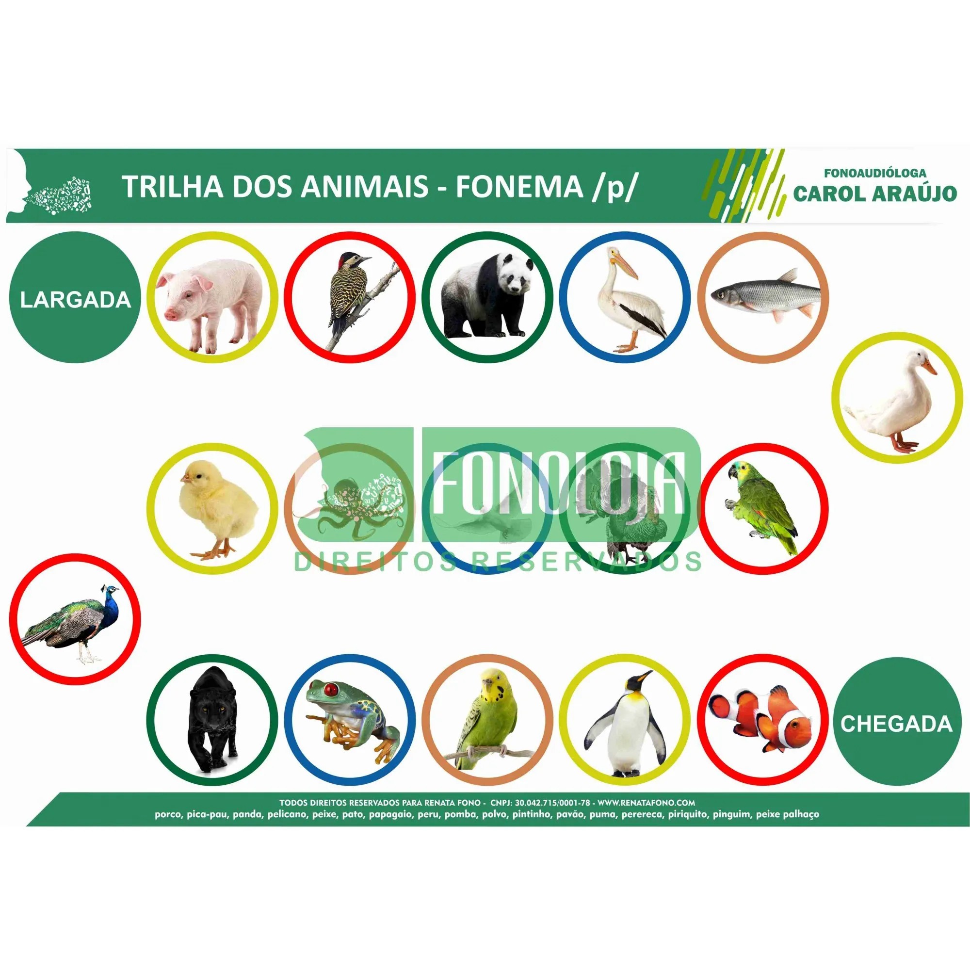 KIT 20 - 06 PRANCHAS JOGOS DE TRILHA FONEMAS PLOSIVOS - TEMÁTICA DE ANIMAIS - FORMATO DIGITAL