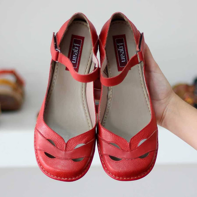Sapato Feminino Boneca Salto Grosso Quadrado Estilo Retrô Vintage  Vermelho 0125
