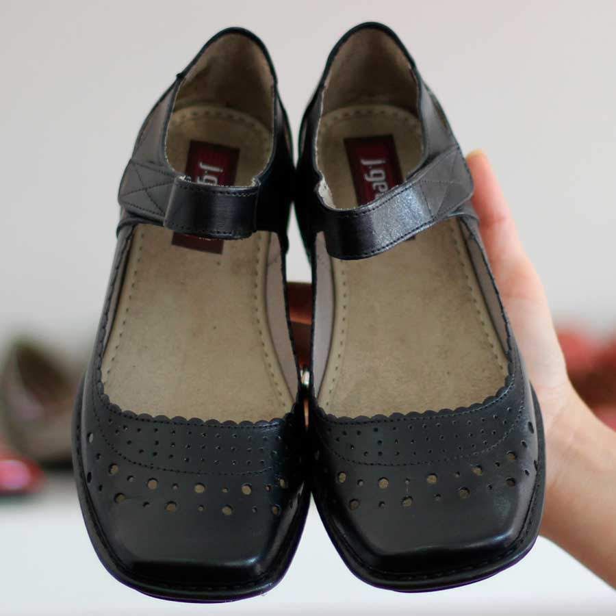 Sapato feminino Retrô Vintage Em Couro Legitimo Sapatilha Preto CY0003