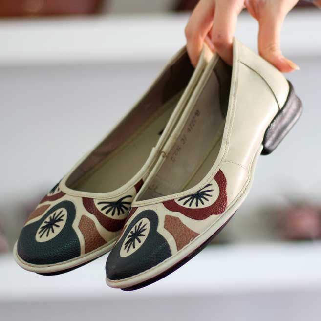 Sapato feminino Retrô Vintage Sapatilha Couro Fascite Plantar 0026