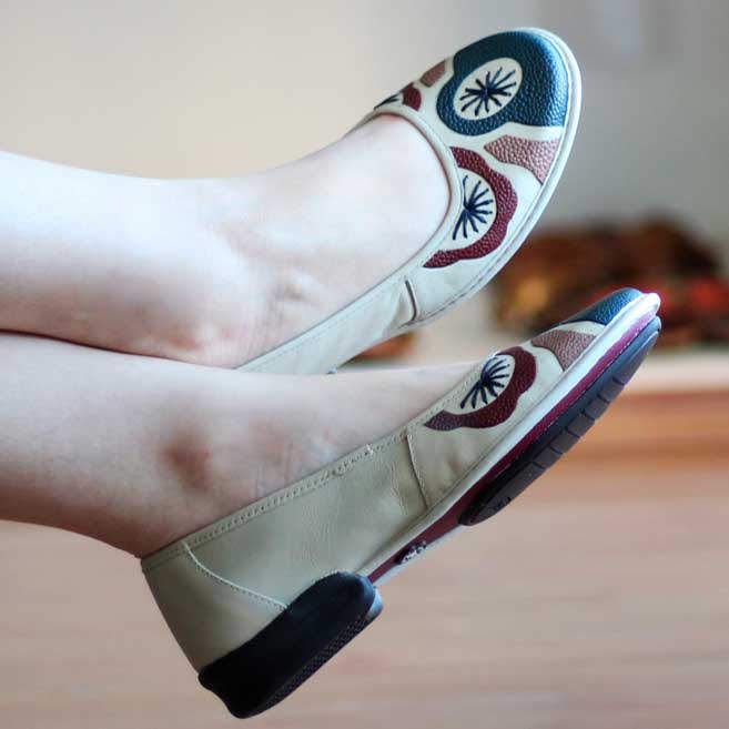 Sapato feminino Retrô Vintage Sapatilha Couro Fascite Plantar 0026