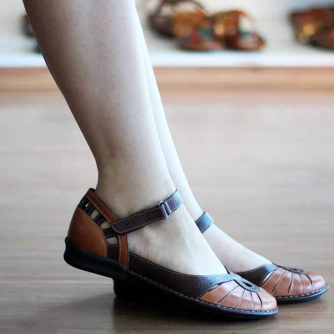 Sapato feminino Retrô Vintage Sapatilha Couro Fascite Plantar 0027