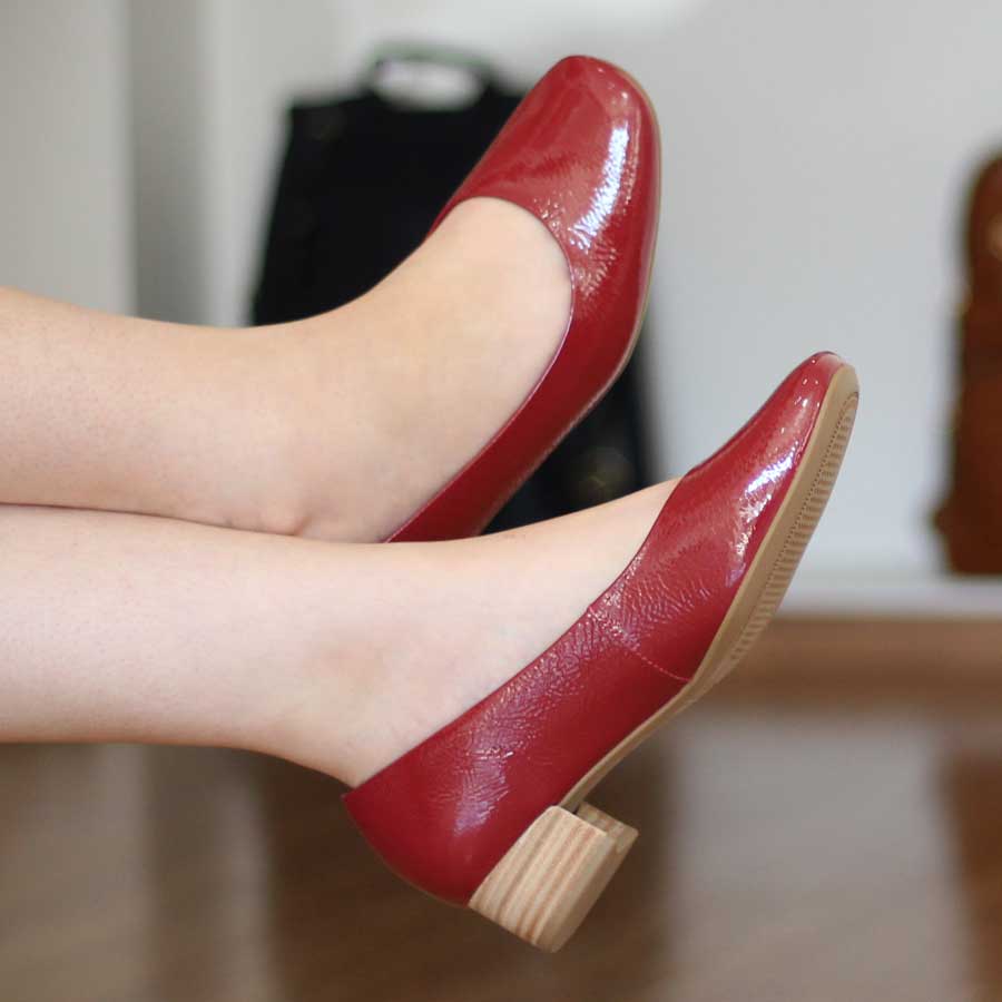 Sapato Feminino Usaflex Couro Verniz Vermelho Bico Redondo 2701